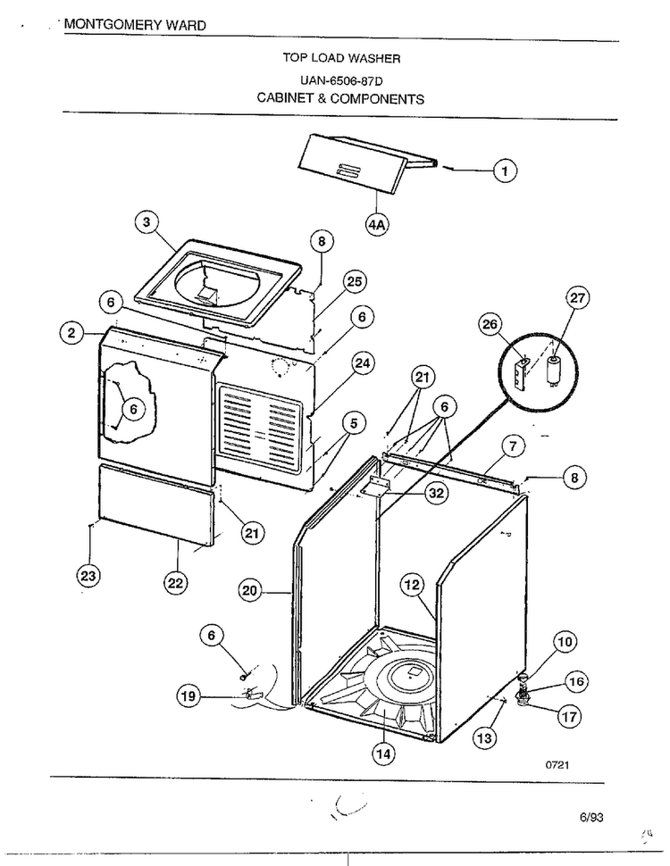 Cabinet And Components Diagram and Parts List for 6506-87D  Frigidaire Washer