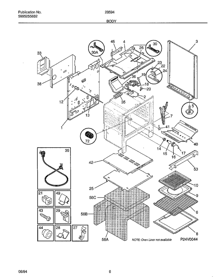 Body Diagram and Parts List for 285947A  Frigidaire Range