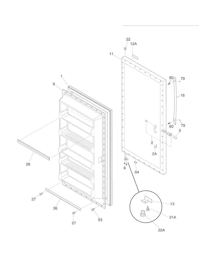 Door Diagram and Parts List for FFUH17F2NWA  Frigidaire Freezer