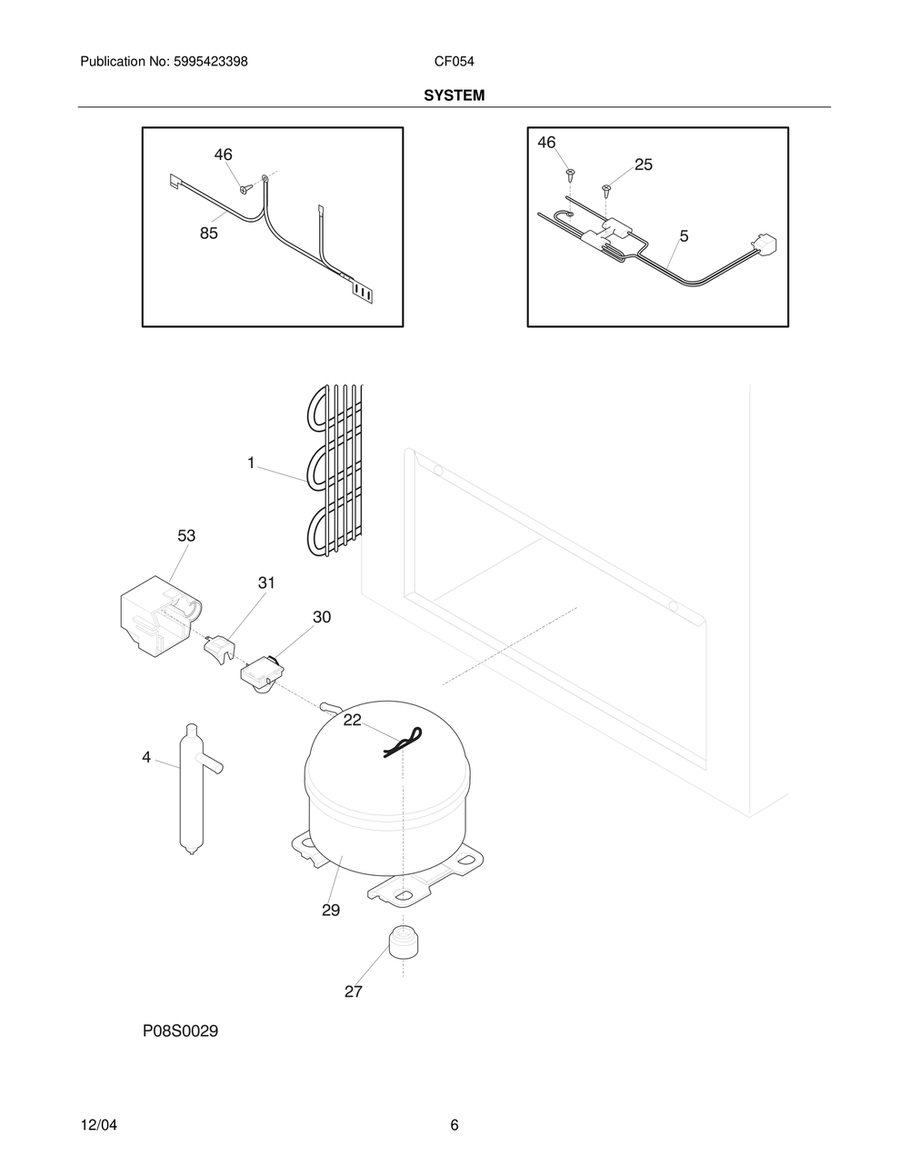 System Diagram and Parts List for CF05  Frigidaire Freezer