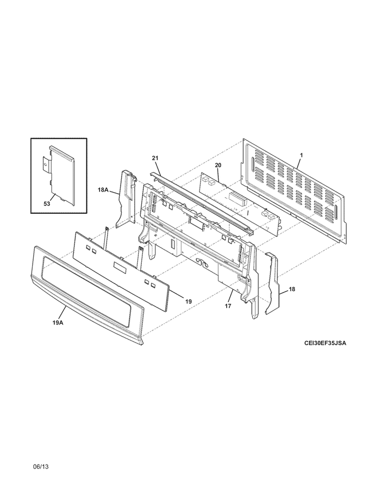 Backguard Diagram and Parts List for CEI30EF3JSB  Electrolux Range