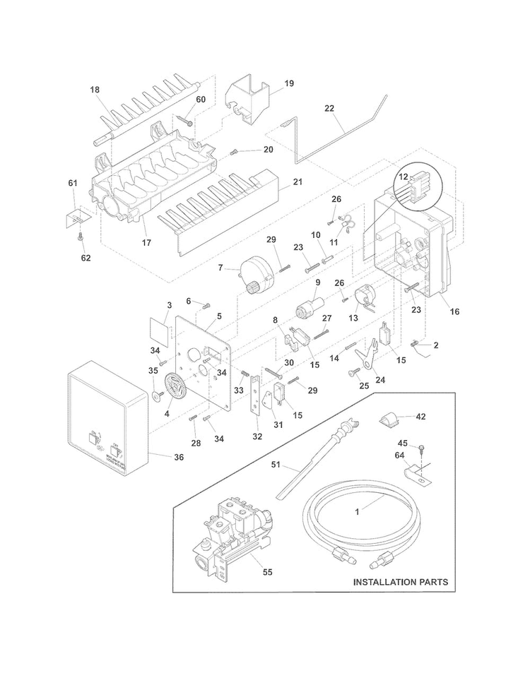 Ice Maker Diagram and Parts List for DFHS2313MFA  Frigidaire Refrigerator