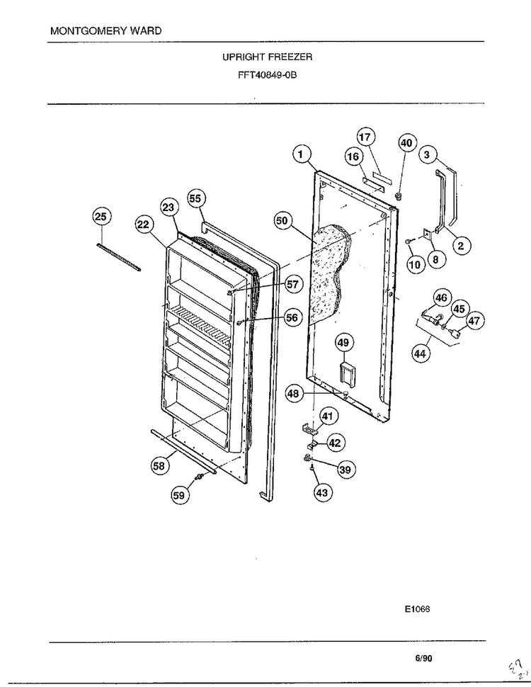 Upright Freezer Diagram and Parts List for 40849B  Frigidaire Freezer