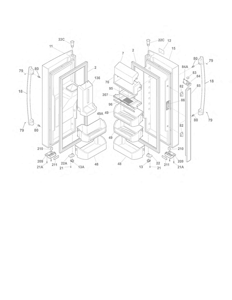 Fresh Food Door Diagram and Parts List for FPHB2899PF2  Frigidaire Refrigerator