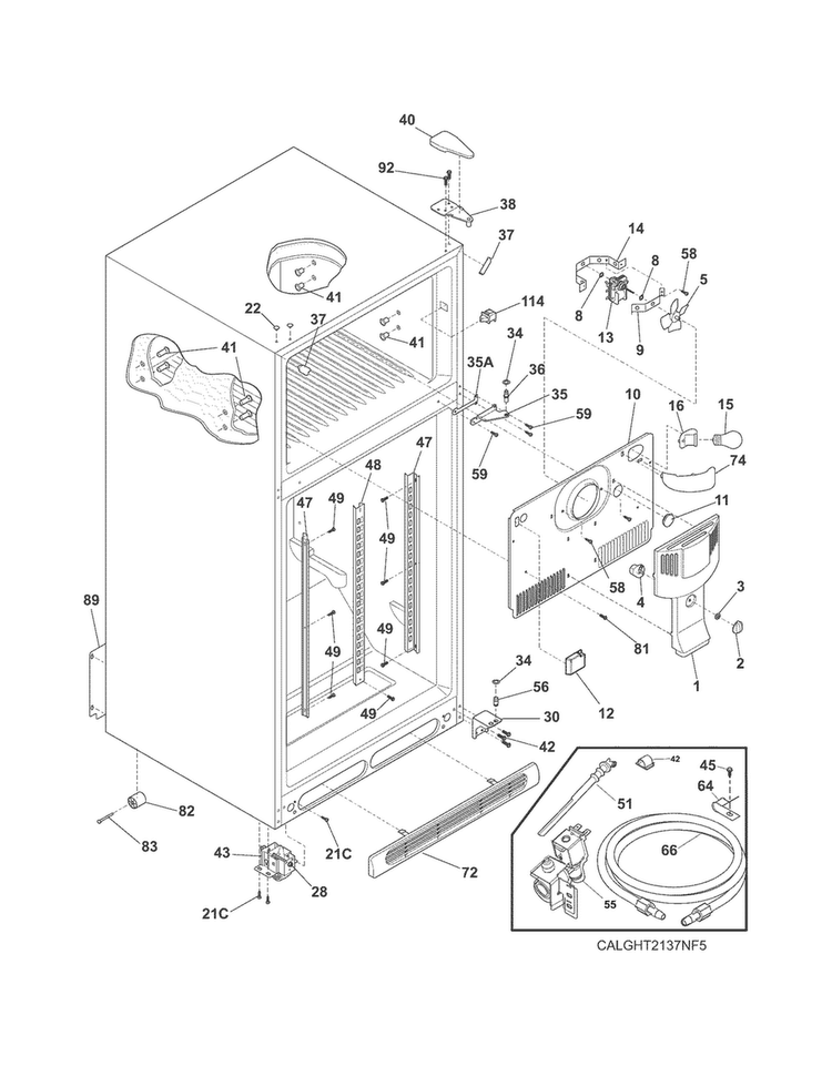 Cabinet Diagram and Parts List for LGHT2137NF6  Frigidaire Refrigerator