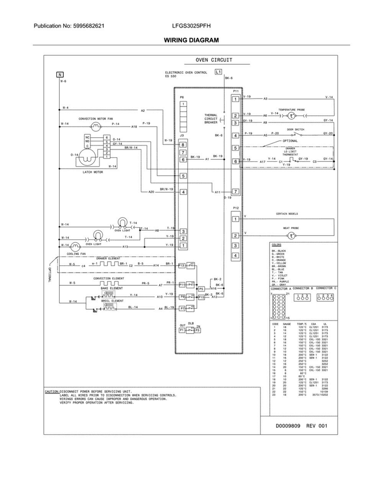 Wiring Diagram Diagram and Parts List for LFGS3025PFH  Frigidaire Range