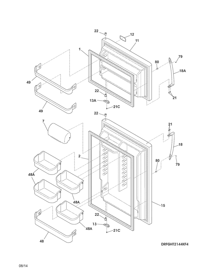 Doors Diagram and Parts List for FGHT1832PF5  Frigidaire Refrigerator