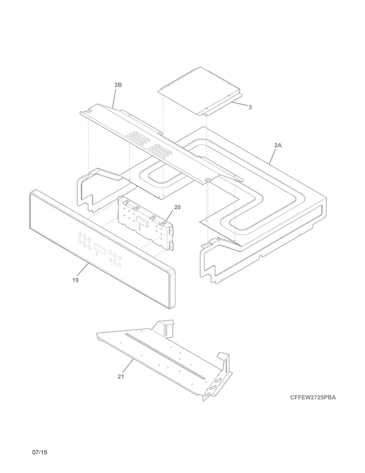 Control Panel Diagram and Parts List for FFEW2725PBC  Frigidaire Wall Oven