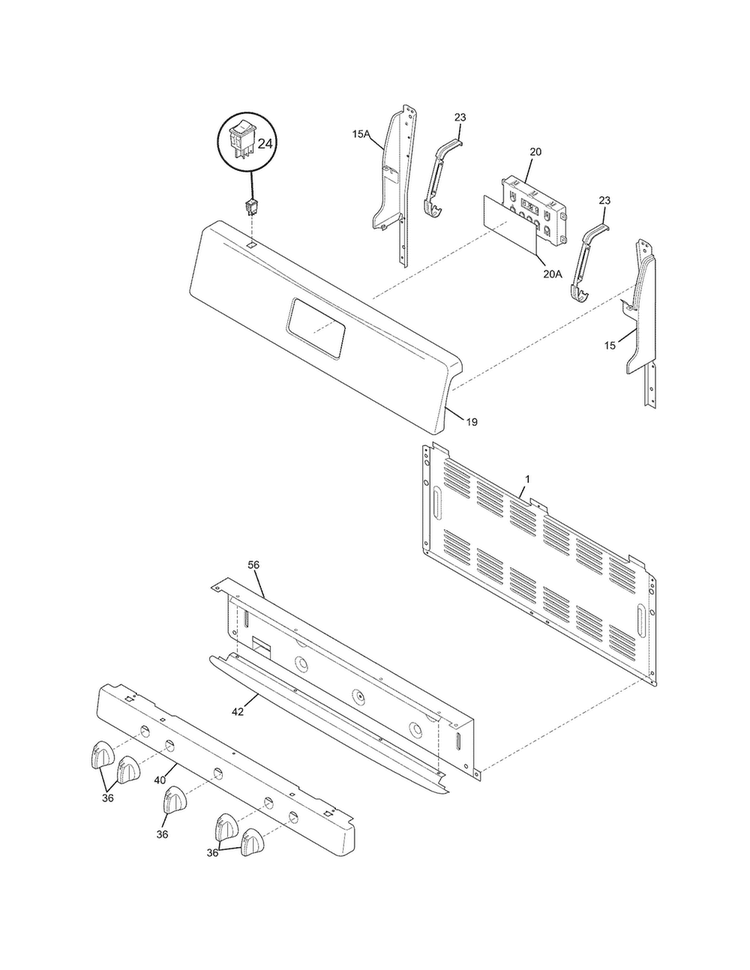 Backguard Diagram and Parts List for FFGF3013ZWA  Frigidaire Range