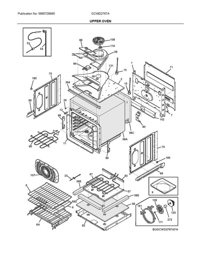 Upper Oven Diagram and Parts List for GCWD2767ADD  Frigidaire Wall Oven