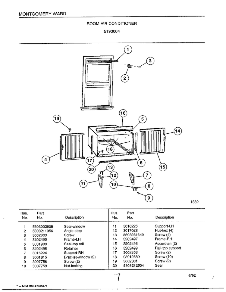 Room Air Conditioner Page 7 Diagram and Parts List for 5193004  Frigidaire Air Conditioner