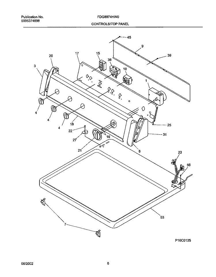 CONTROL PANEL Diagram and Parts List for FDG8974HW0  Frigidaire Dryer