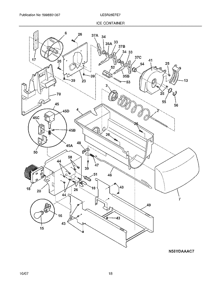 ICE CONTAINER Diagram and Parts List for LESR26EFE7  Frigidaire Refrigerator