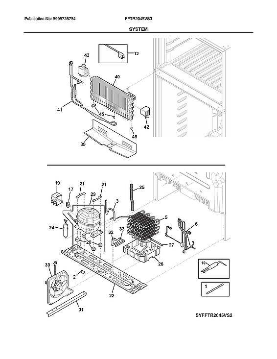System Diagram and Parts List for FFTR2045VS3  Electrolux Refrigerator