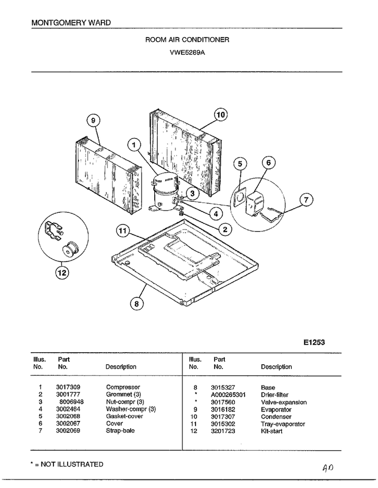 Room Air Conditioner Page 3 Diagram and Parts List for 5289A  Frigidaire Air Conditioner