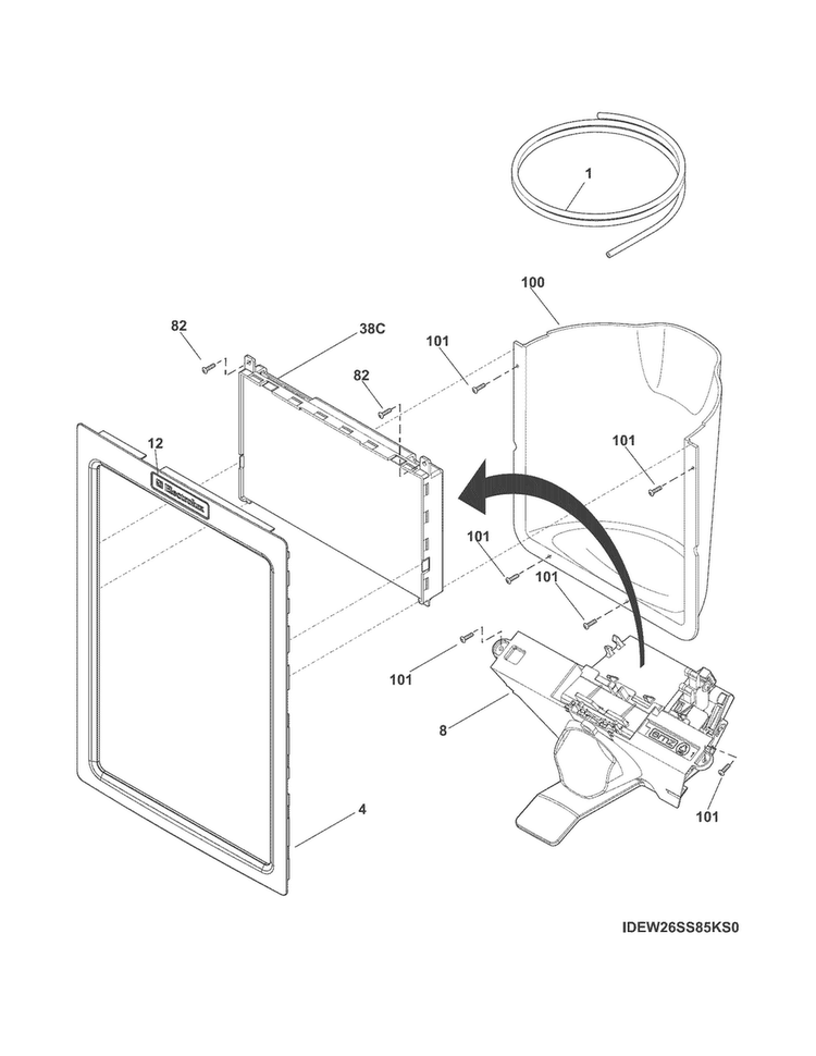 Ice & Water Dispenser Diagram and Parts List for EW26SS85KS3  Electrolux Refrigerator