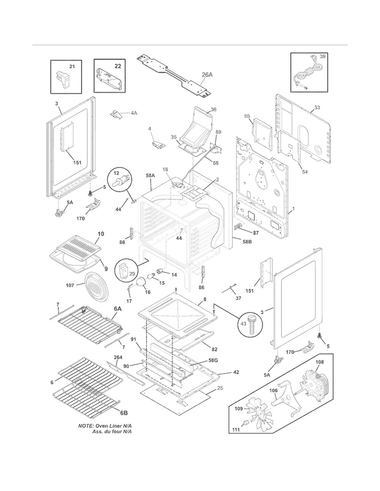 Body Diagram and Parts List for DGGF3042KFM  Frigidaire Range