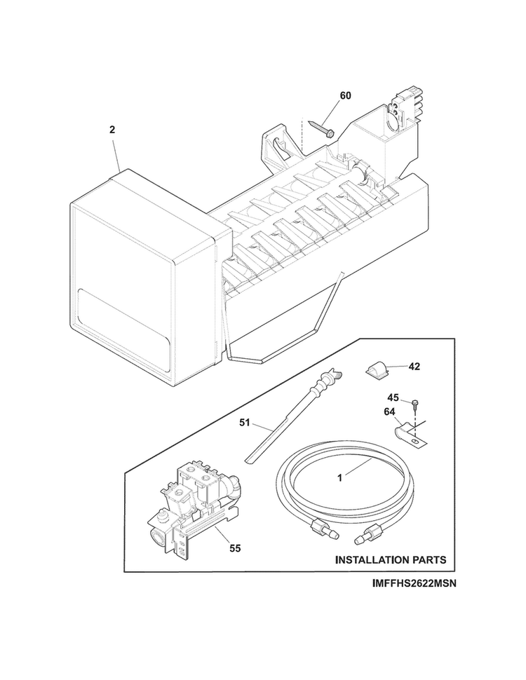 Ice Maker Diagram and Parts List for FFSS2614QE2A  Frigidaire Refrigerator