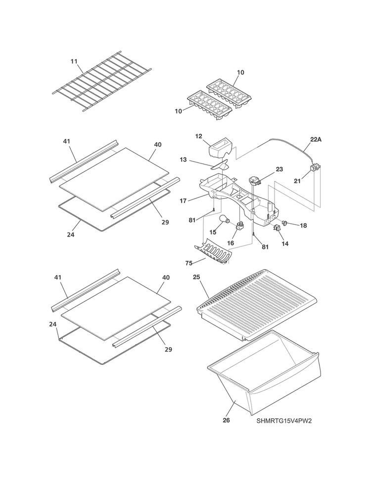 Shelves Diagram and Parts List for MRTG15V4PW3  Uni Refrigerator