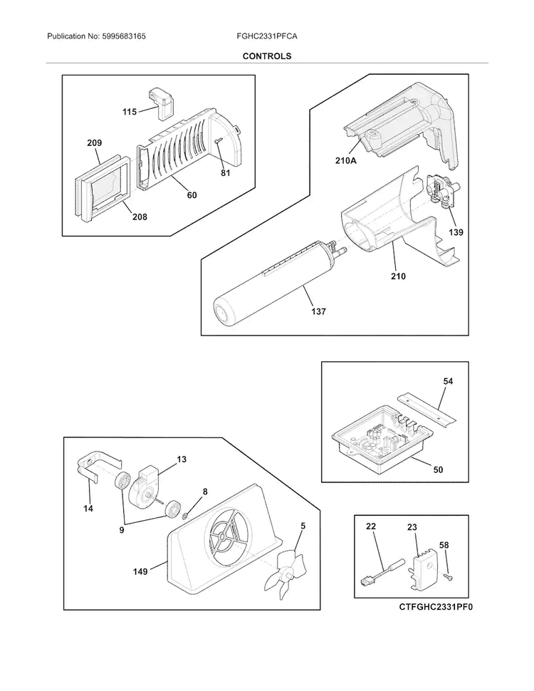 Controls Diagram and Parts List for FGHC2331PFCA  Frigidaire Refrigerator