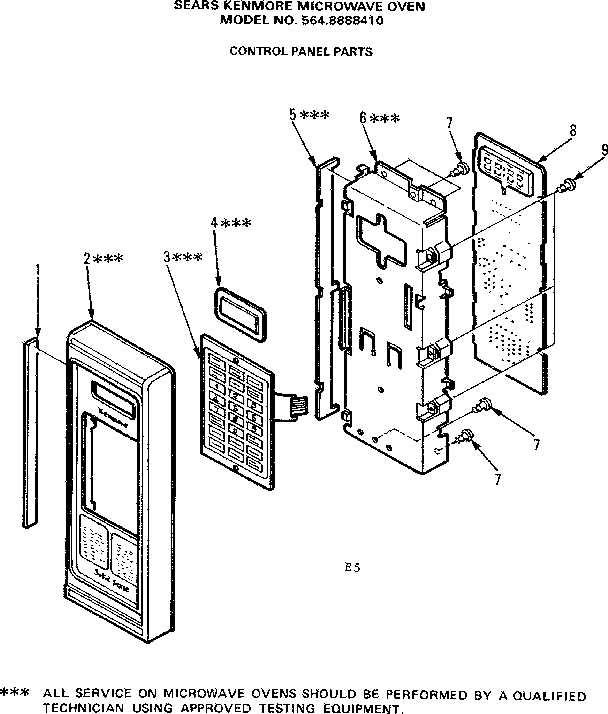 Control Panel Parts Diagram and Parts List for 5648888410  Kenmore Microwave