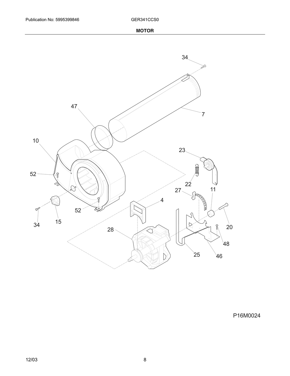 Motor Diagram and Parts List for GER341CCS0  Frigidaire Dryer