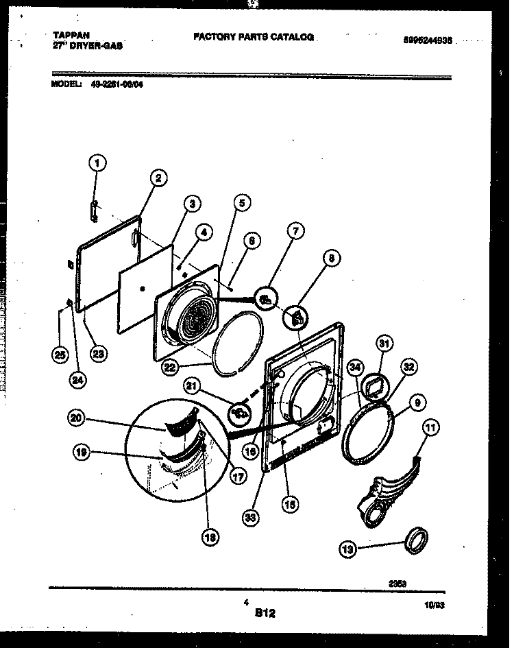DOOR PARTS Diagram and Parts List for 49-2251-00-04  Tappan Dryer