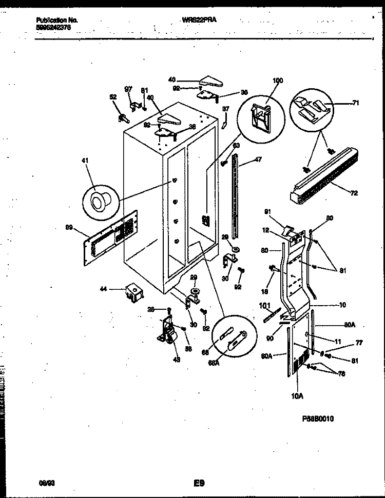 CABINET PARTS Diagram and Parts List for WRS22PRAW0  Frigidaire Refrigerator
