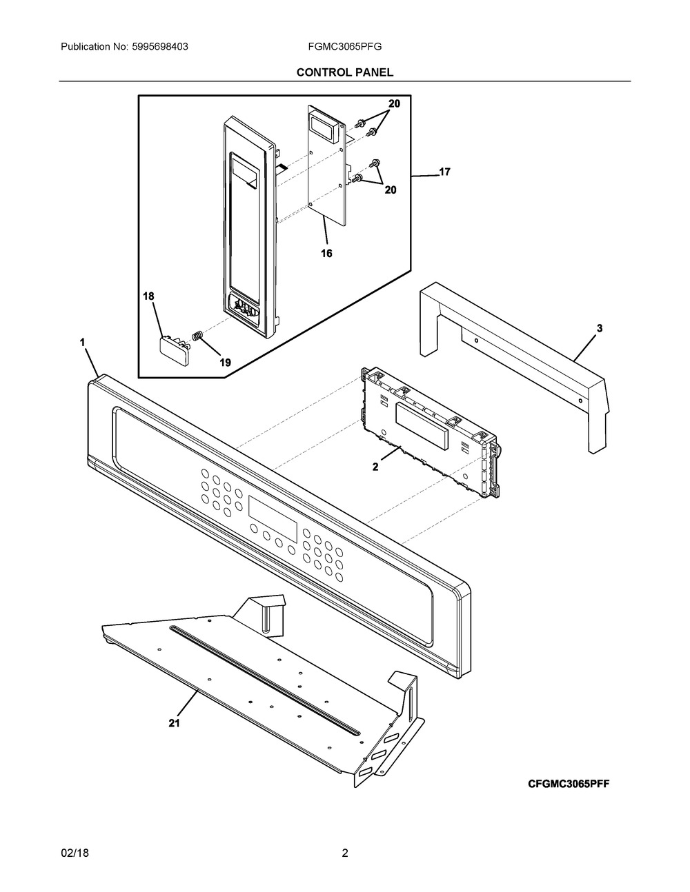 Control Panel Diagram and Parts List for FGMC3065PFG  Frigidaire Microwave Oven Combo
