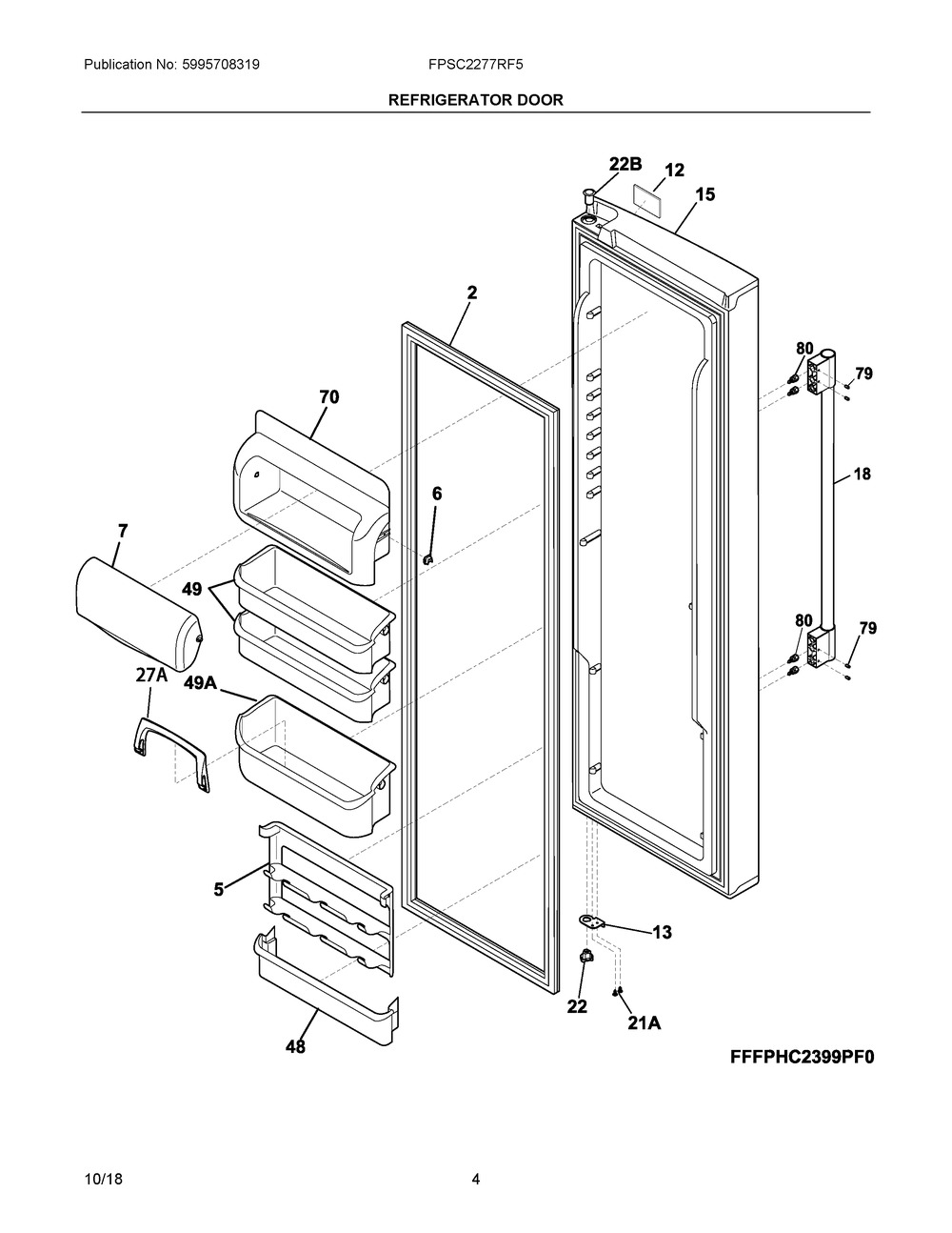 Refrigerator Door Diagram and Parts List for FPSC2277RF5  Frigidaire Refrigerator