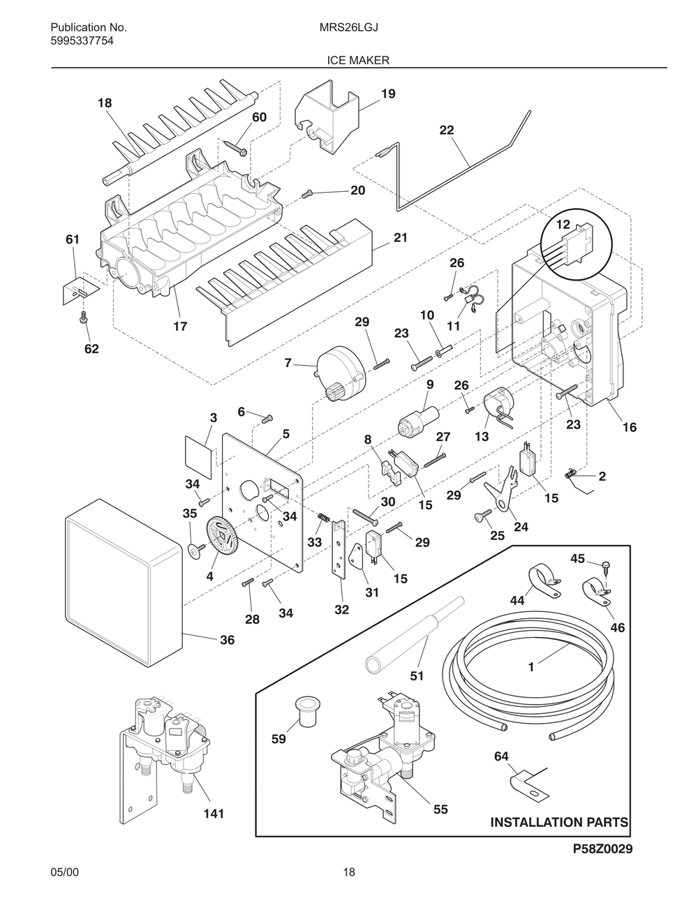 Ice Maker Diagram and Parts List for MRS26LGJW1  Frigidaire Refrigerator