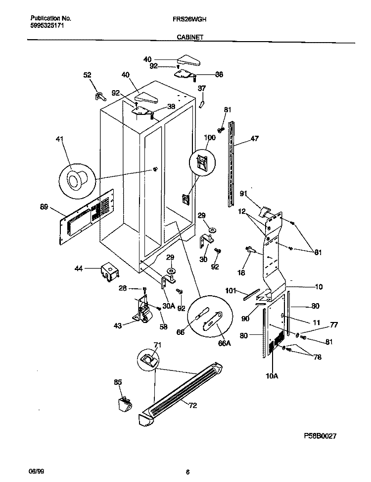 CABINET Diagram and Parts List for FRS26WGHW2  Frigidaire Refrigerator