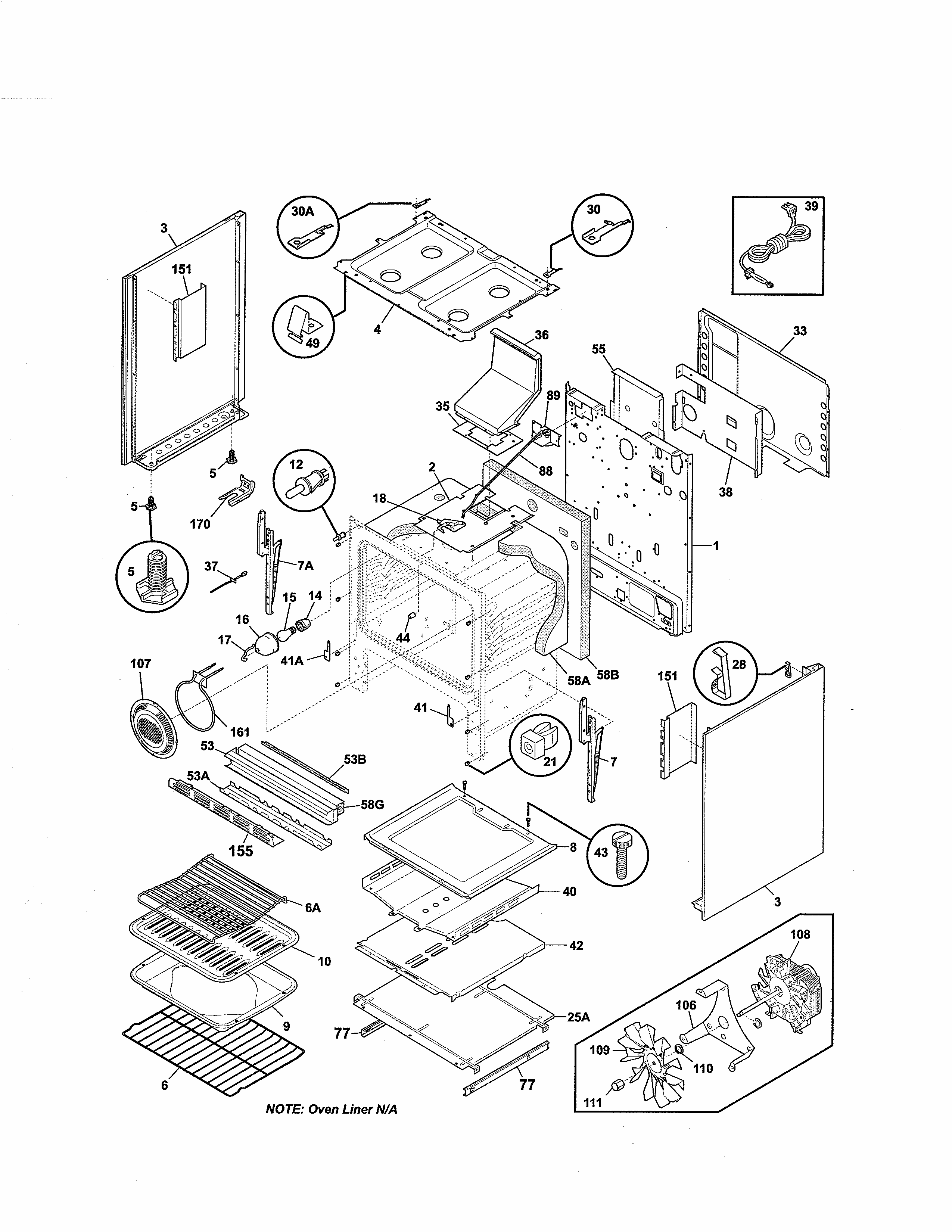 Body Diagram and Parts List for 79075924300  Kenmore Range