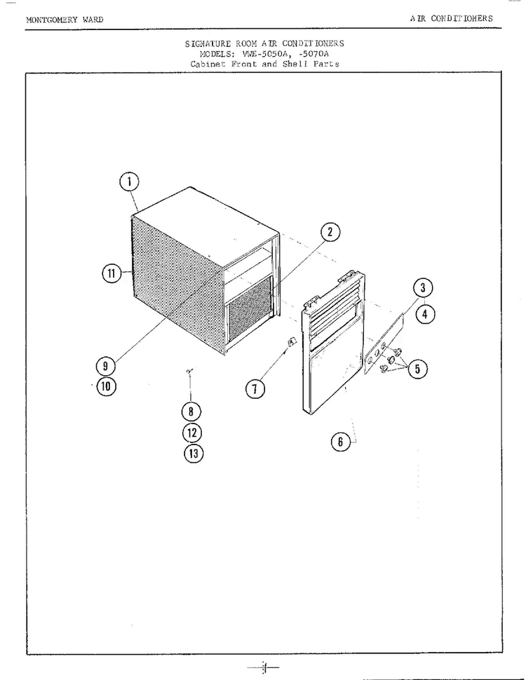 Cabinet Front/shell Diagram and Parts List for 5070A  Frigidaire Air Conditioner