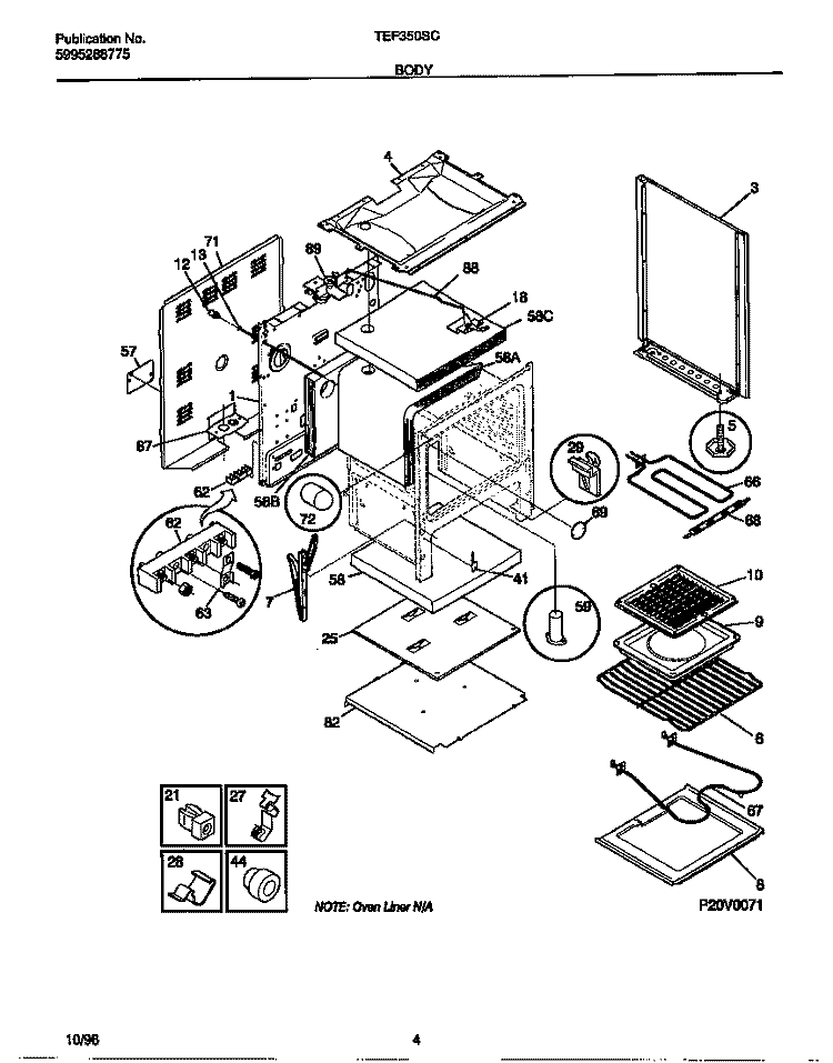 BODY Diagram and Parts List for TEF350SCDC  Tappan Range