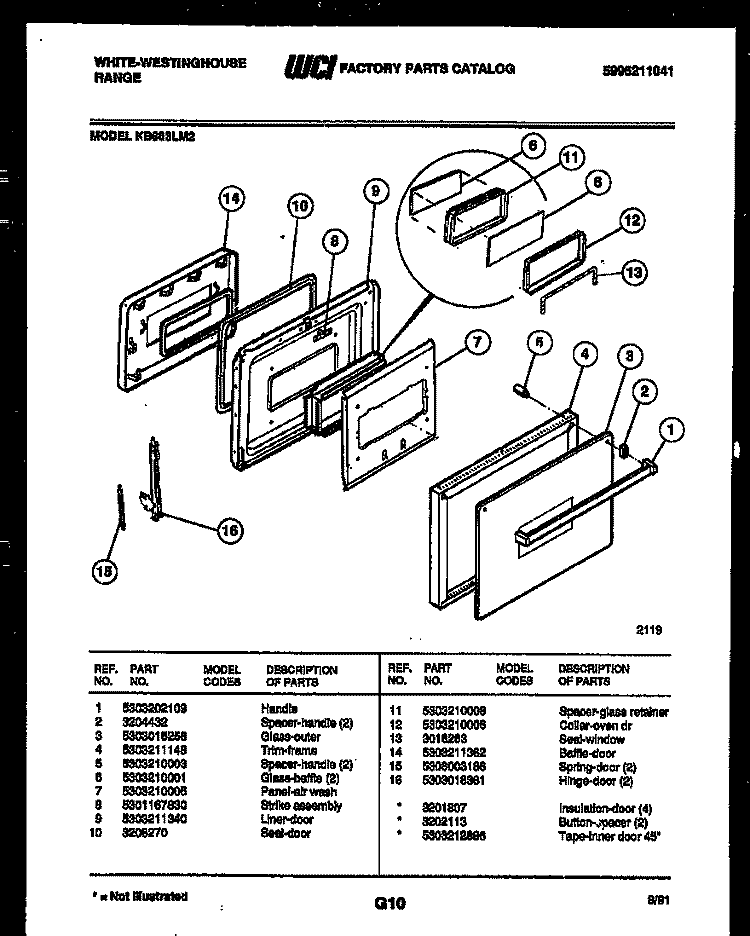 DOOR PARTS Diagram and Parts List for KB663LM2  Frigidaire Wall Oven