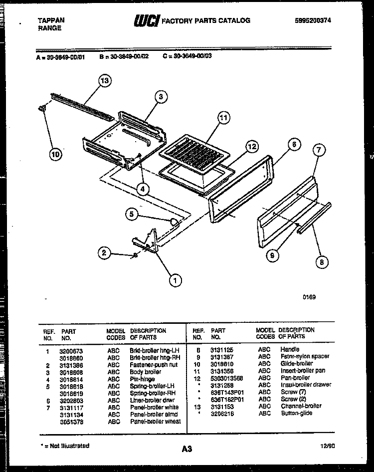 BROILER DRAWER PARTS Diagram and Parts List for 30-3649-23-01  Tappan Range
