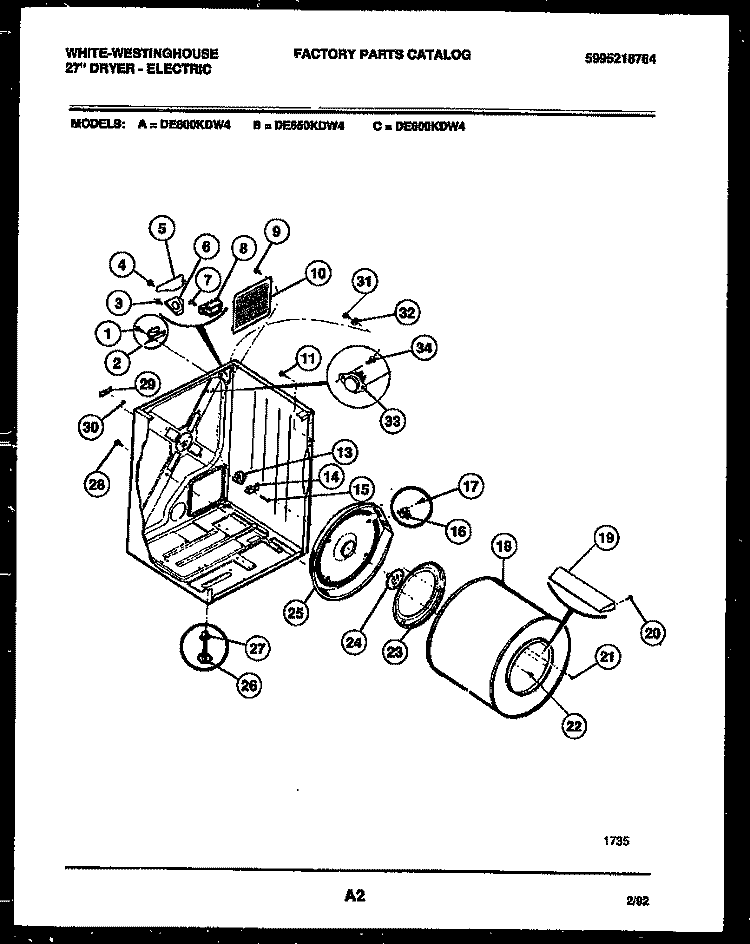 CABINET AND COMPONENT PARTS Diagram and Parts List for DE650KDW4  Frigidaire Dryer