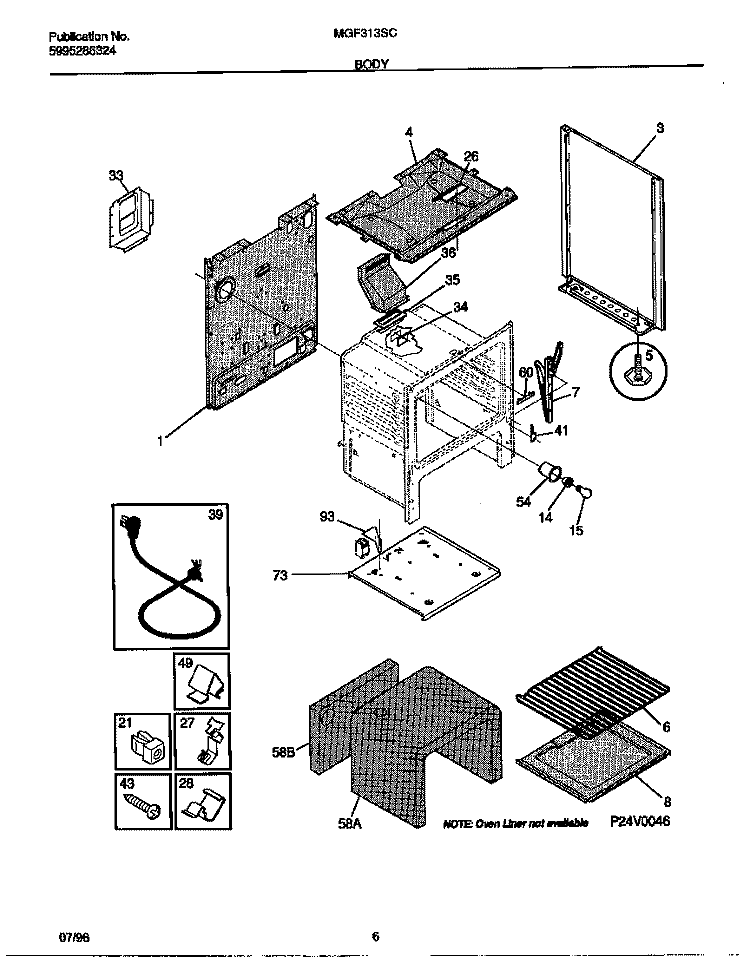 BODY Diagram and Parts List for MGF313SCWC  Frigidaire Range