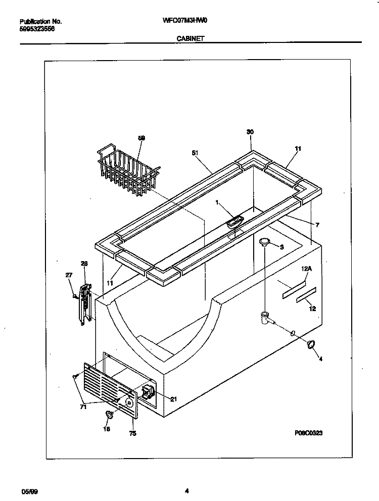 CABINET Diagram and Parts List for WFC07M3HW0  Frigidaire Freezer