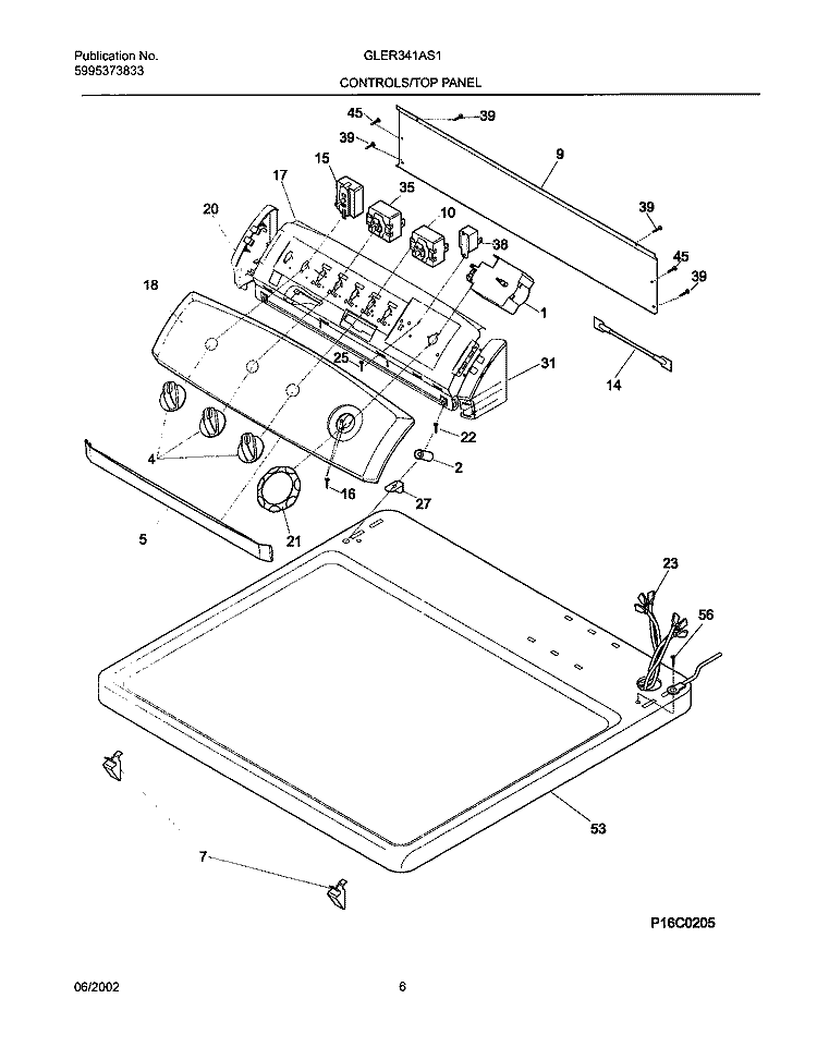 CONTROL PANEL Diagram and Parts List for GLER341AS1  Frigidaire Dryer