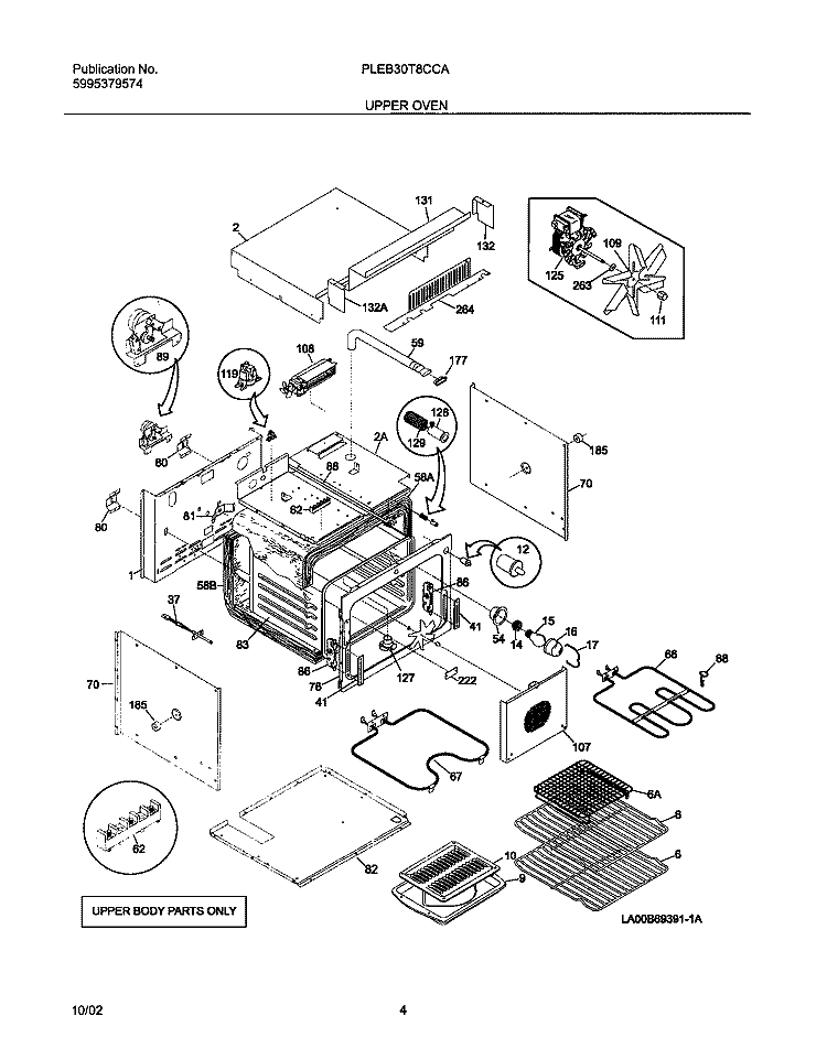 UPPER OVEN Diagram and Parts List for PLEB30T8CCA  Frigidaire Wall Oven