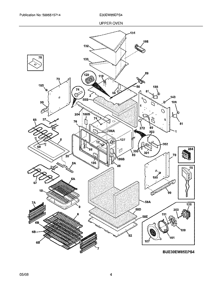 UPPER OVEN Diagram and Parts List for E30EW85EPS4  Electrolux Wall Oven