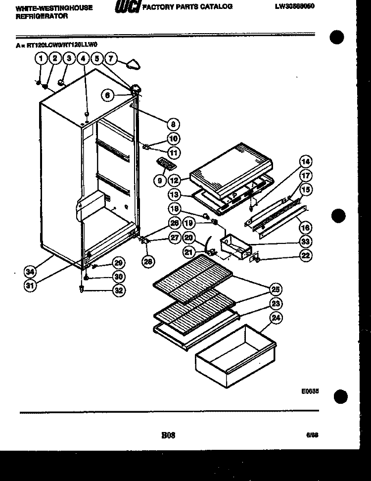 CABINET PARTS Diagram and Parts List for RT120LCV0  Frigidaire Refrigerator