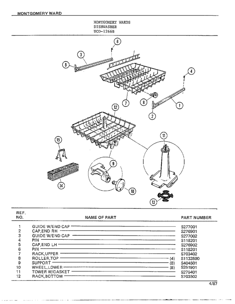 Dishwasher Page 12 Diagram and Parts List for 1266B  Frigidaire Dishwasher