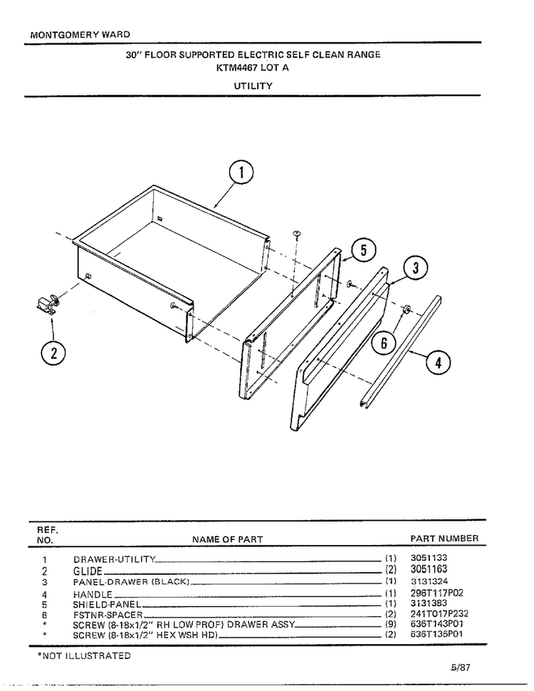 Utility Diagram and Parts List for 4467A  Frigidaire Range