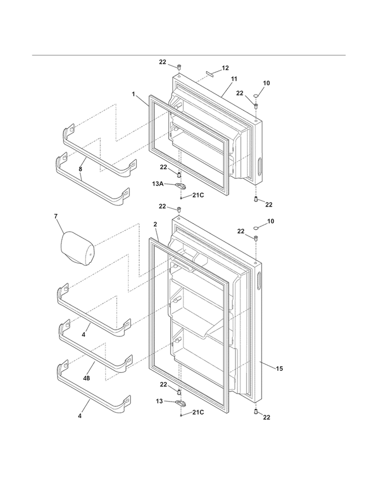 Doors Diagram and Parts List for 2536181401A  Kenmore Refrigerator
