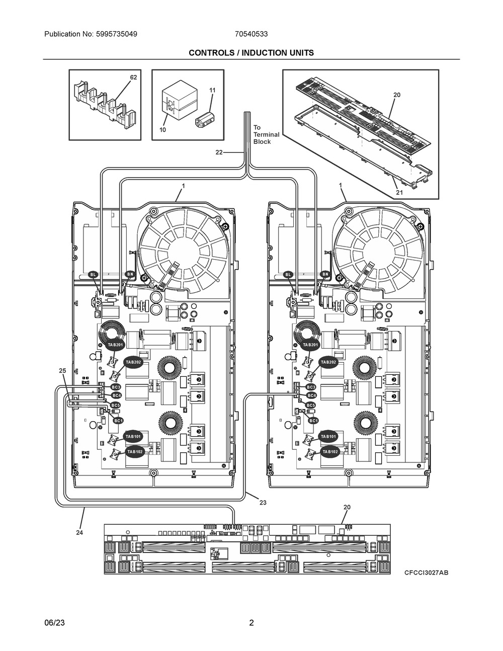 Controls / Induction Units Diagram and Parts List for 70540533  Frigidaire Cooktop