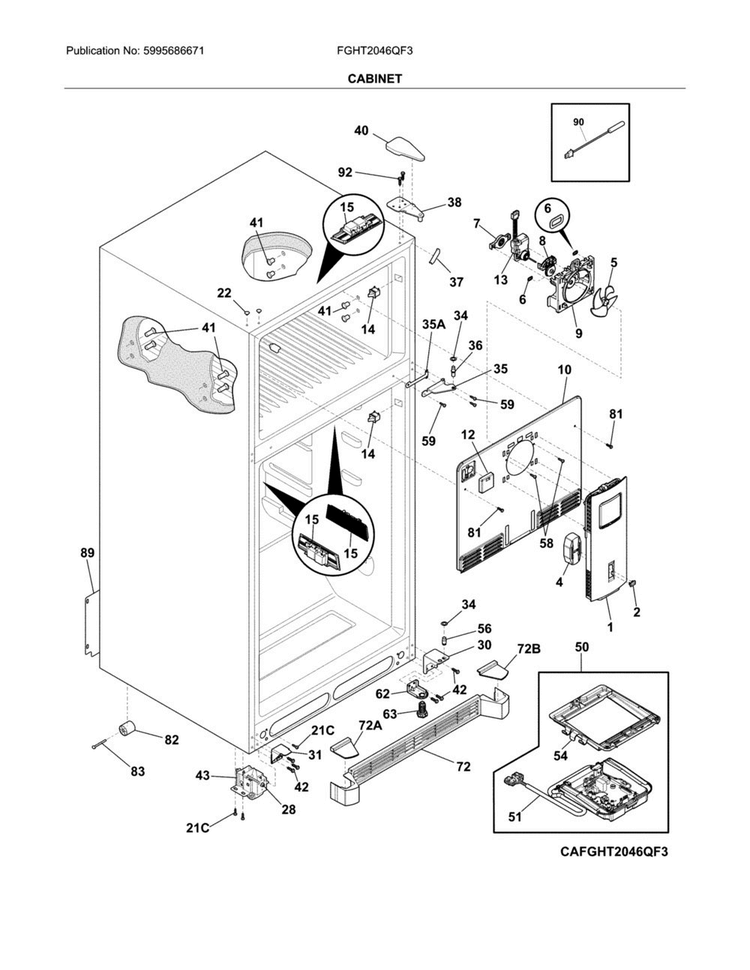 Cabinet Diagram and Parts List for FGHT2046QF3  Frigidaire Refrigerator