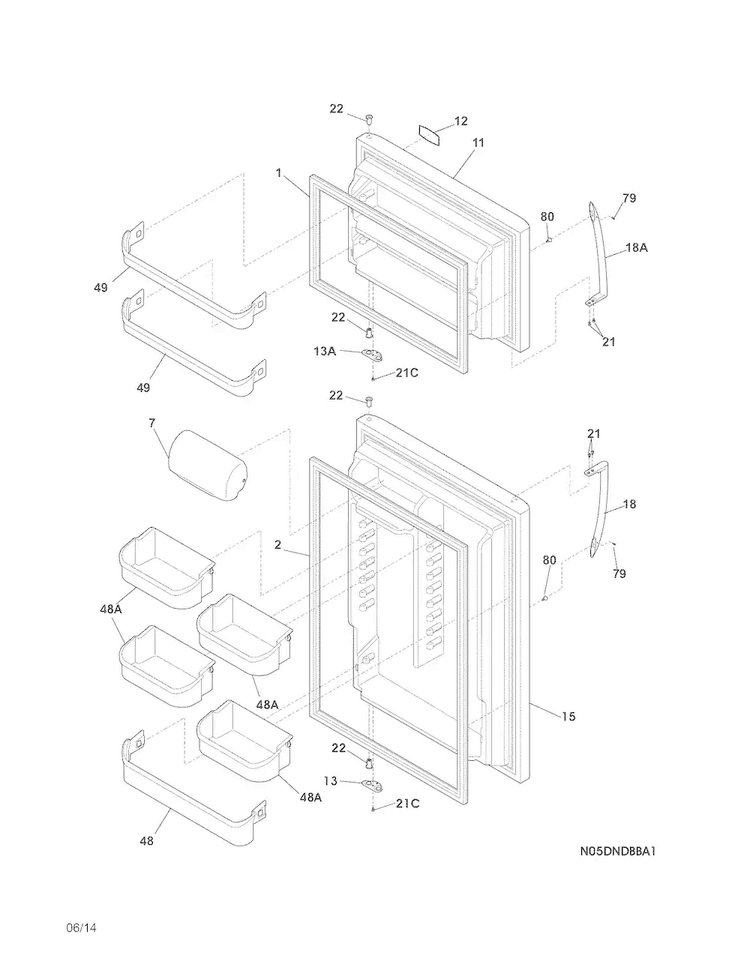 Doors Diagram and Parts List for LGHT2137NF5  Frigidaire Refrigerator